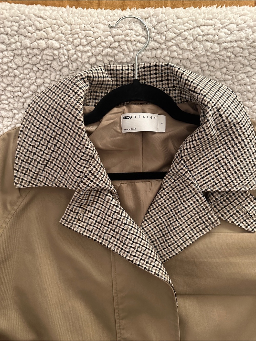 ASOS Design Tan Jacket with Plaid Collar Detail - Picture 9 of 10